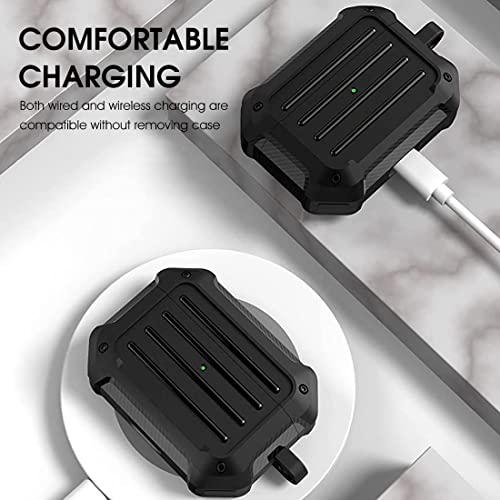 ZIBUYU® Heavy Duty Protective Case for AirPods Pro C(2019) harging Case, with Carabiner Shockproof Support Wireless Charging (Black) ZIBUYU® Heavy Duty Protective Case for AirPods Pro C(2019) harging Case, with Carabiner Shockproof Support Wireless Charging (Black)